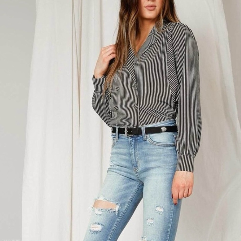 🆕 Gimmicks Dolman Top Blouse Jacket Blazer Stripe Black White Crop 0 2 XS